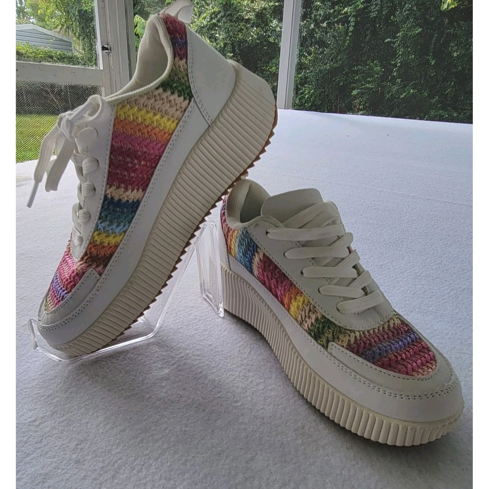 La Sheelah Women Timeless Knit Rainbow Chunky Platform 2"  Sneakers Shoe Size‎ 9